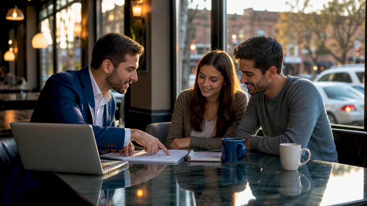Agent explaining the fast cash sale process to a couple