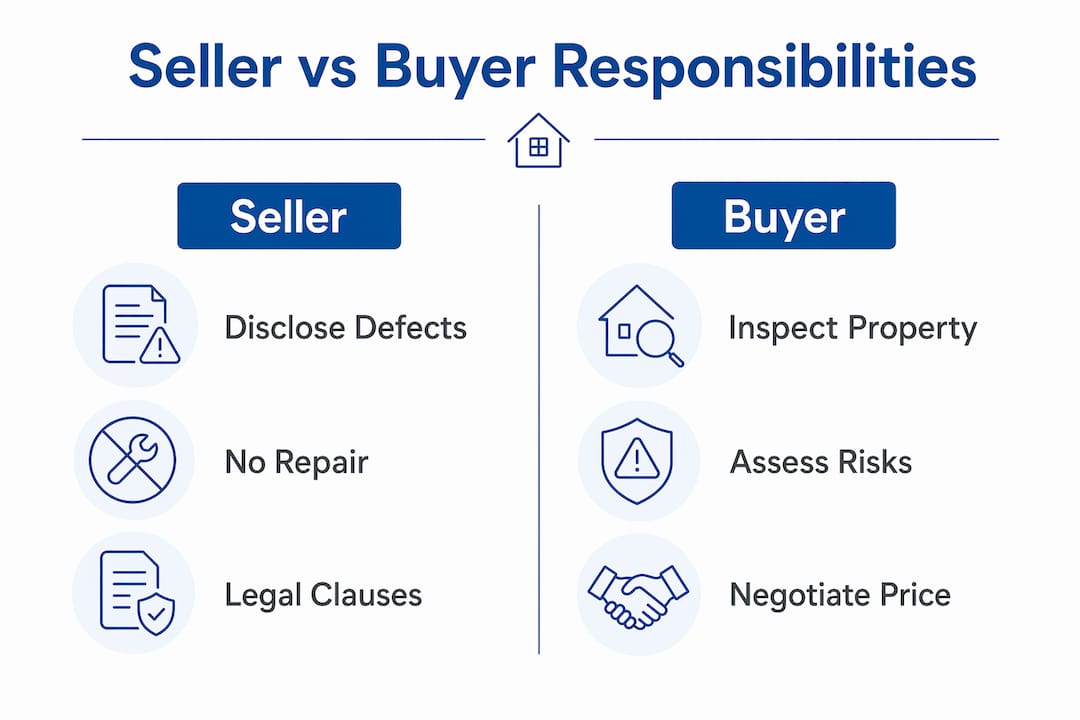 Infographic comparing seller and buyer responsibilities in an as-is sale